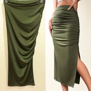 198 SHEIN | NWOT Olive Green Ruched Stretchy Midi Pencil Skirt  (sz XS&S)- 3/$15